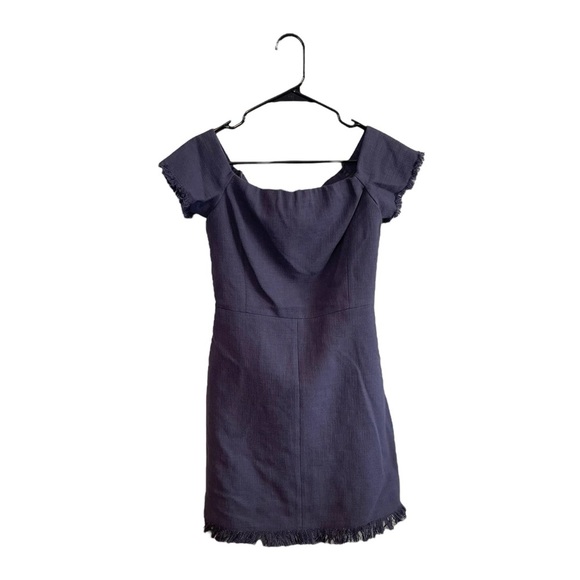 Rebecca Taylor Navy Blue Fringe Raw Hem Hem Mini Dress 4 - Picture 2 of 9